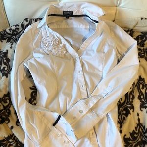 Express long sleeve white button down stretch, S